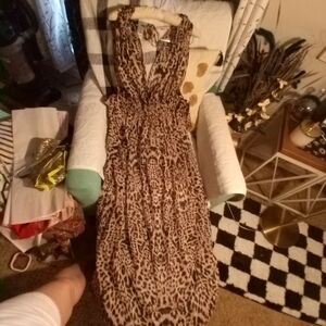 GB Chiffon Leopard Print Halter Cockta Maxil Dress